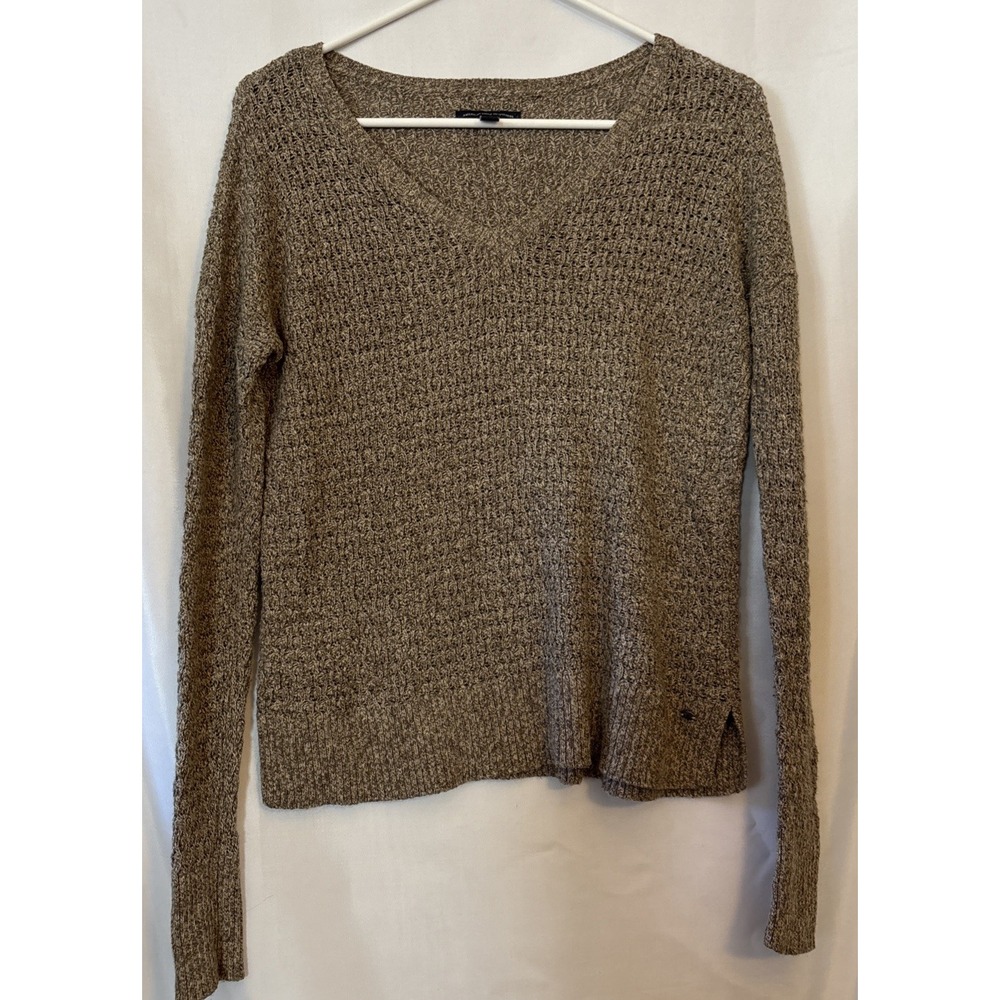 American Eagle Outfitters Oversize Women's XS Sweater Beige Brown Marbled V Neck